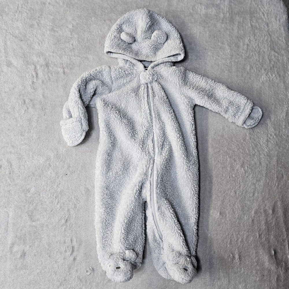Carter's Teddy Fleece Snow Suit Hooded One Piece Infant Size 6 Months Bear Ears